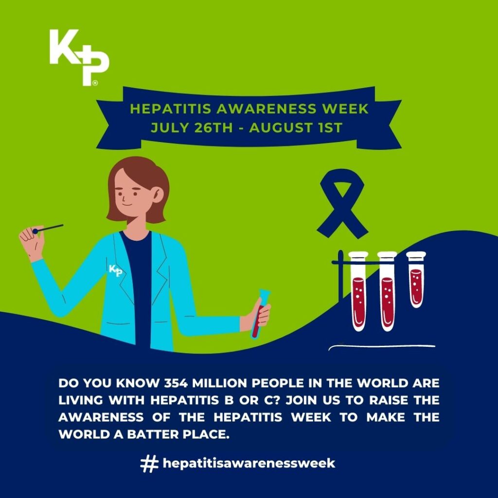 An explanatory graphic highlighting research into hepatitis, with a scientist depicted looking at lab results.